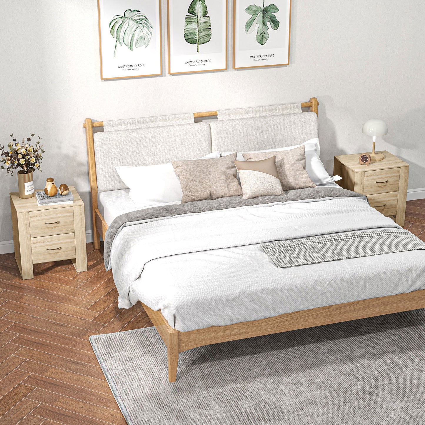 Colu Set of 2 Wooden Brown Bedside Tables With 2 Drawers