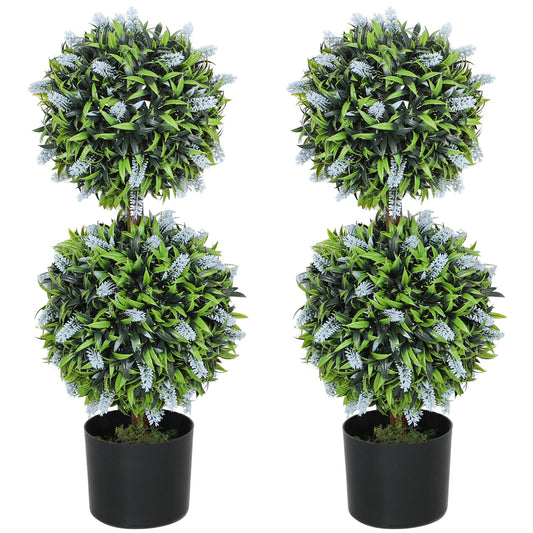 Mazifi Set Of 2 Artificial Lavender Flower Ball Trees In Pots H8 70cm Blue