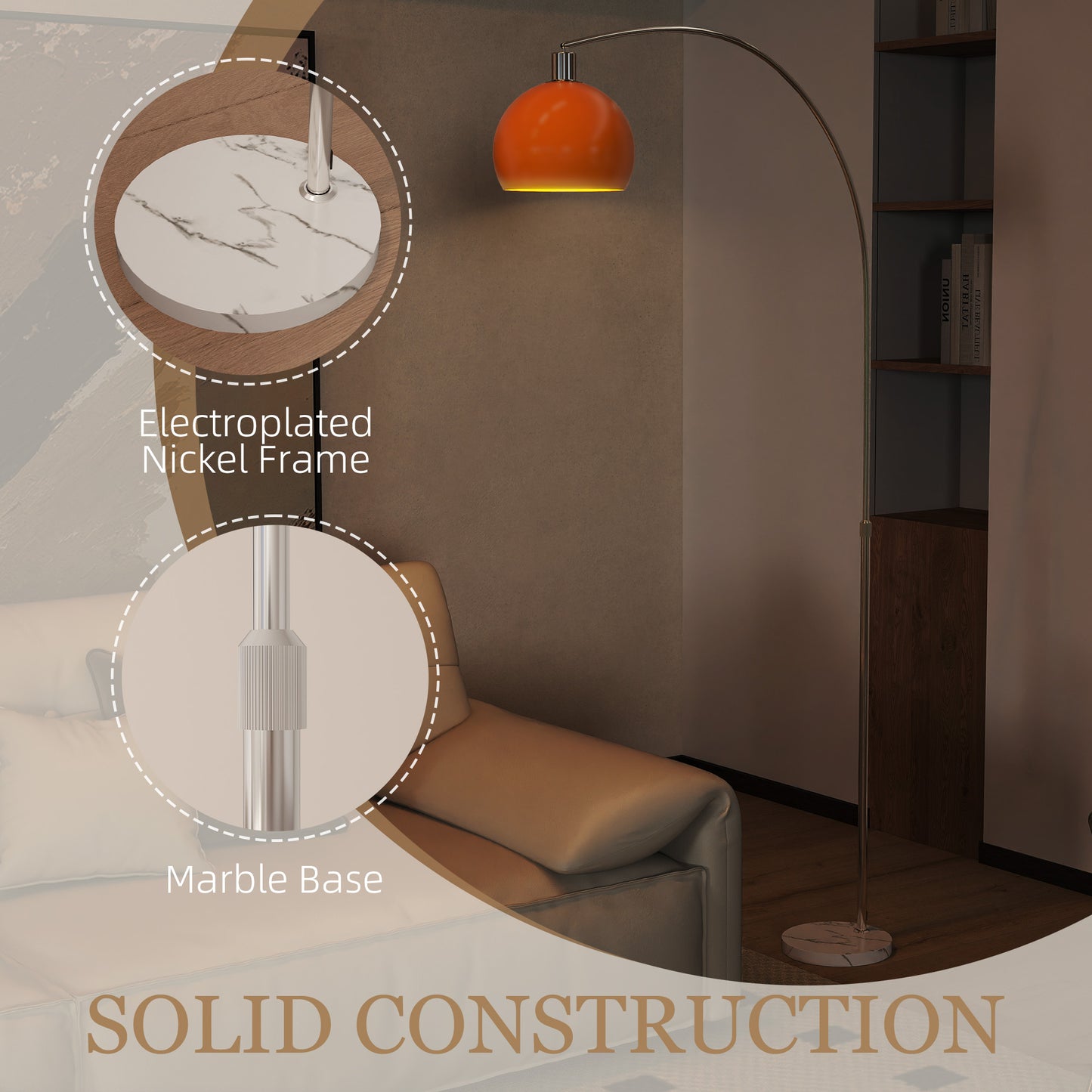 Filu Metal Orange Modern Floor Lamp With Shade And Foot Switch