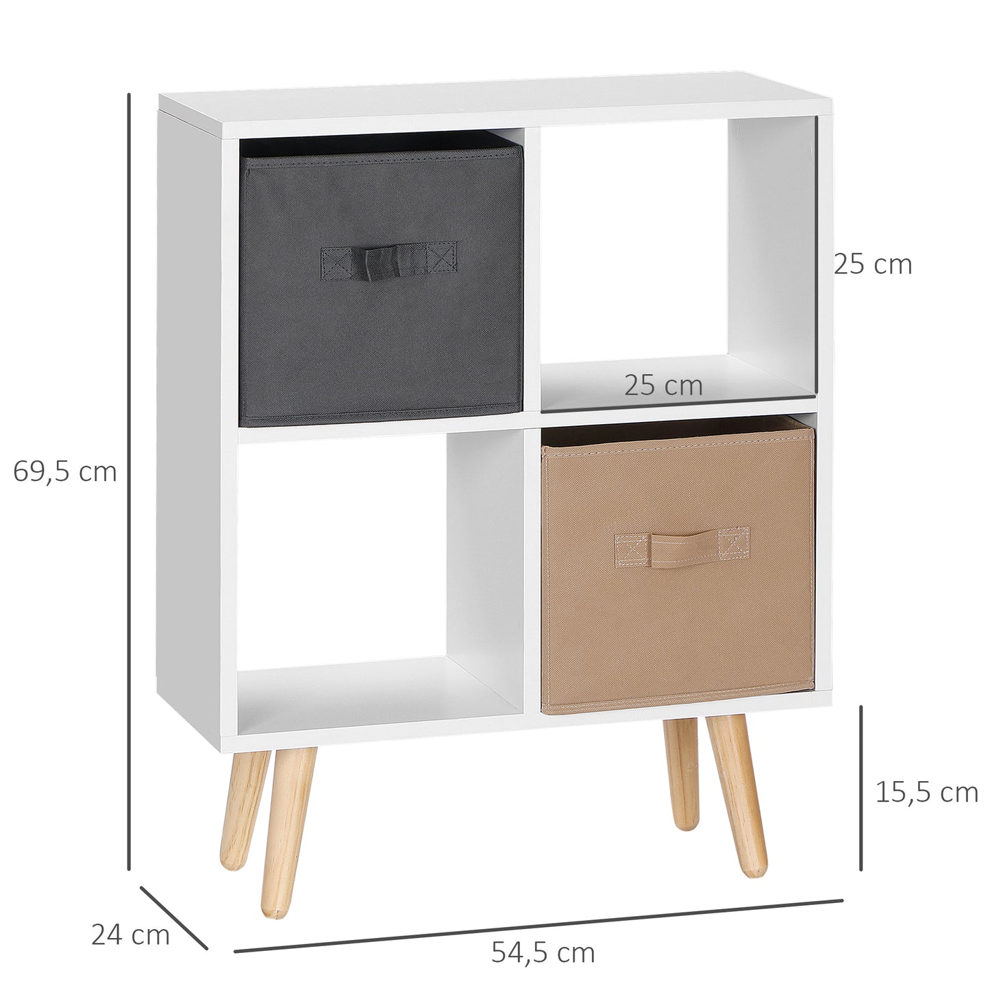 Momo Wooden Neutral Finish 4 Cube Storage Unit With 2 Fabric Drawers