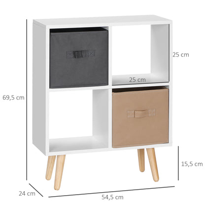 Momo Wooden Neutral Finish 4 Cube Storage Unit With 2 Fabric Drawers
