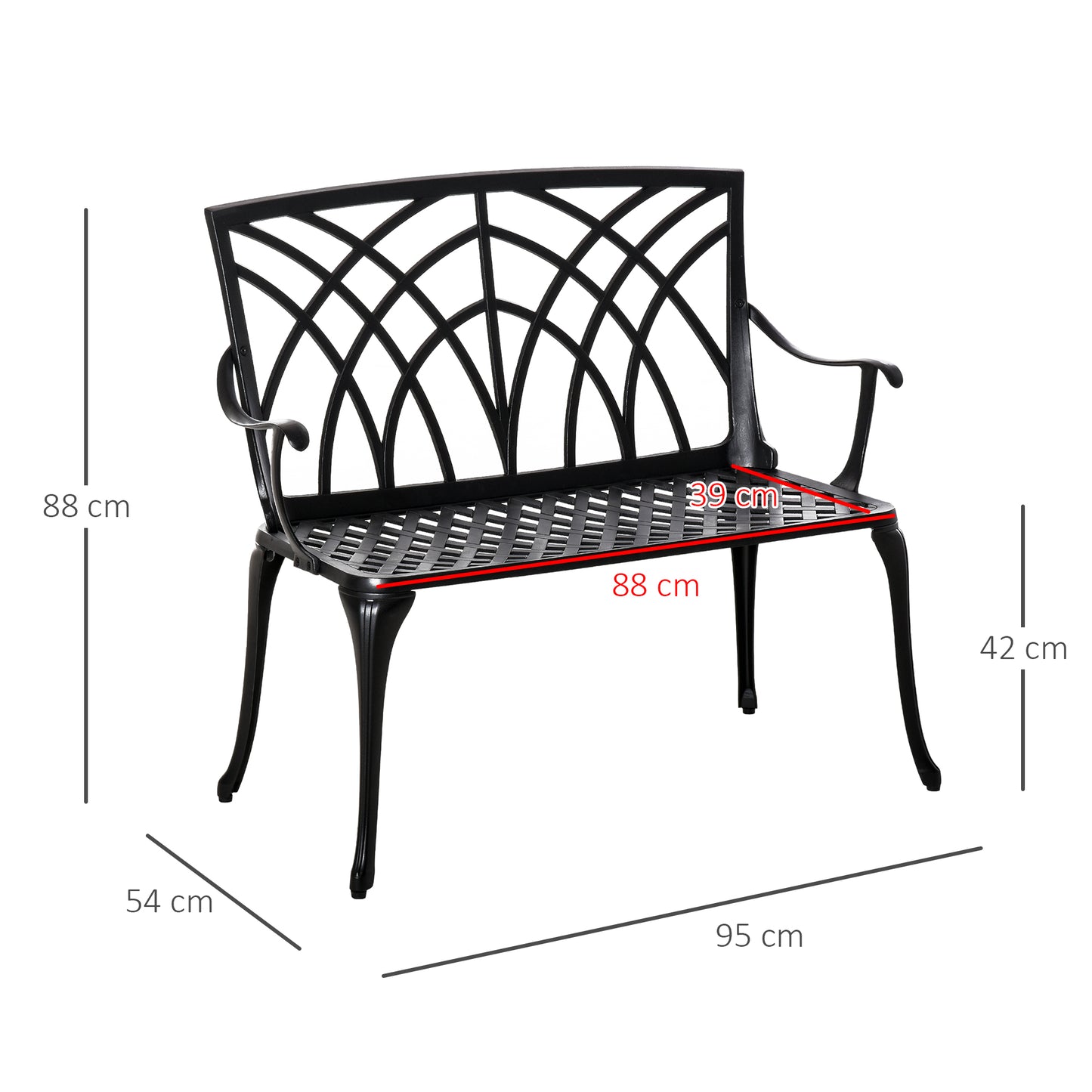 Elsu 2 Seater Outdoor Garden Bench Black Cast Aluminium Antique Finish