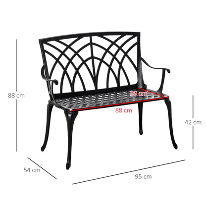 Elsu 2 Seater Outdoor Garden Bench Black Cast Aluminium Antique Finish