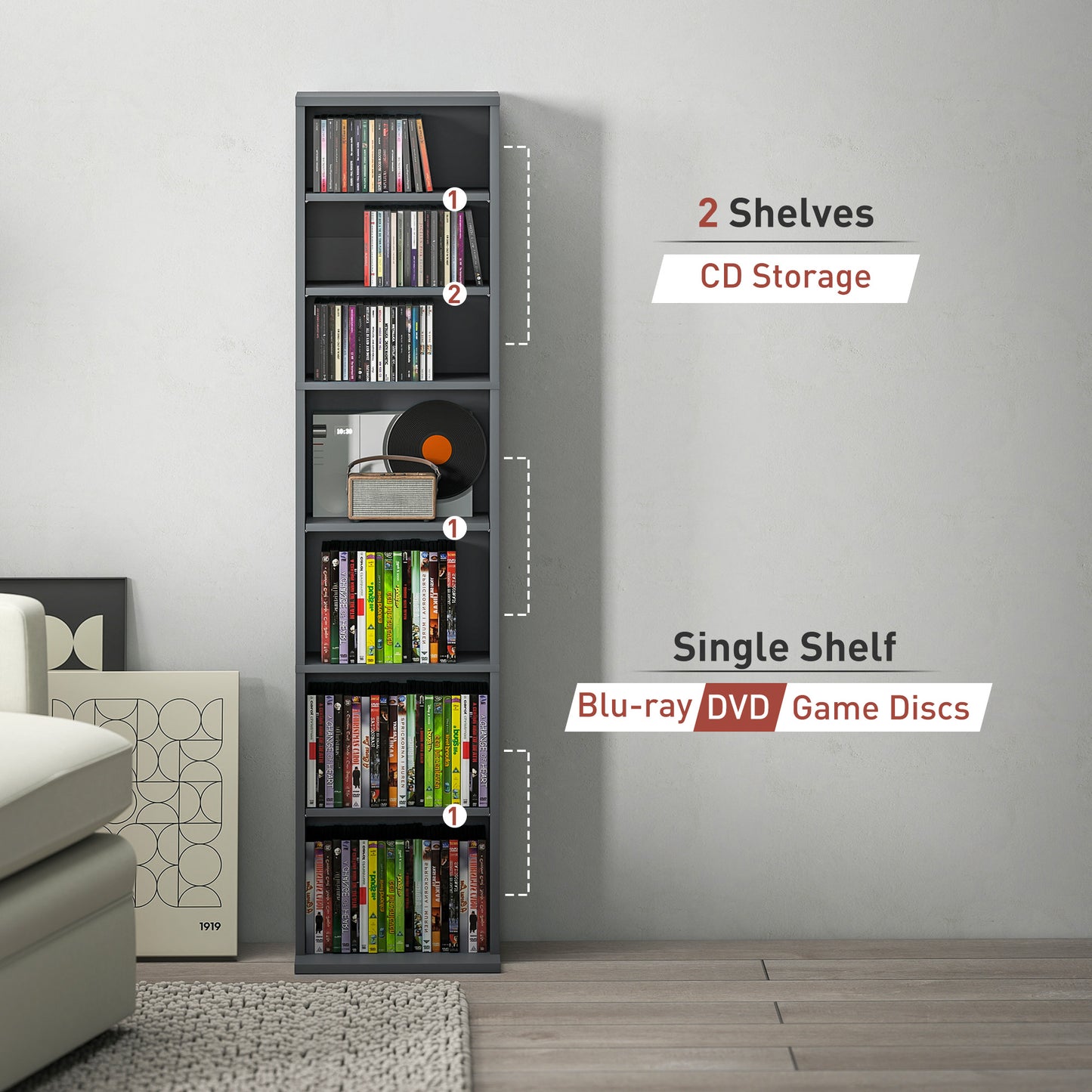 Hato Vimi Wood Grey Narrow CD Storage Unit With 260 Disc Capacity