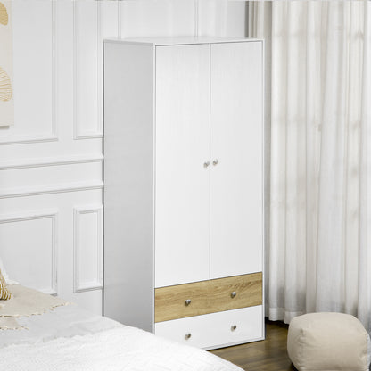 Coralia White and Natural 2 Door Wardrobe With Hanging Rail and 2 Drawers