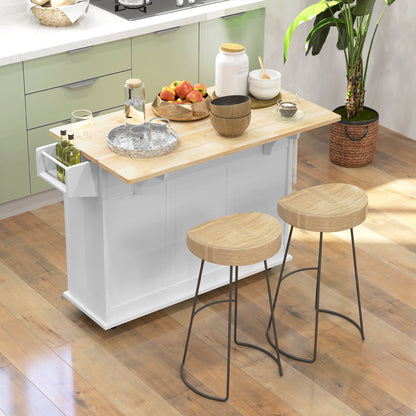 Cosoco Noli Wooden White Rolling Kitchen Island With Drop Leaf Drawers Spice Rack And Towel Rail