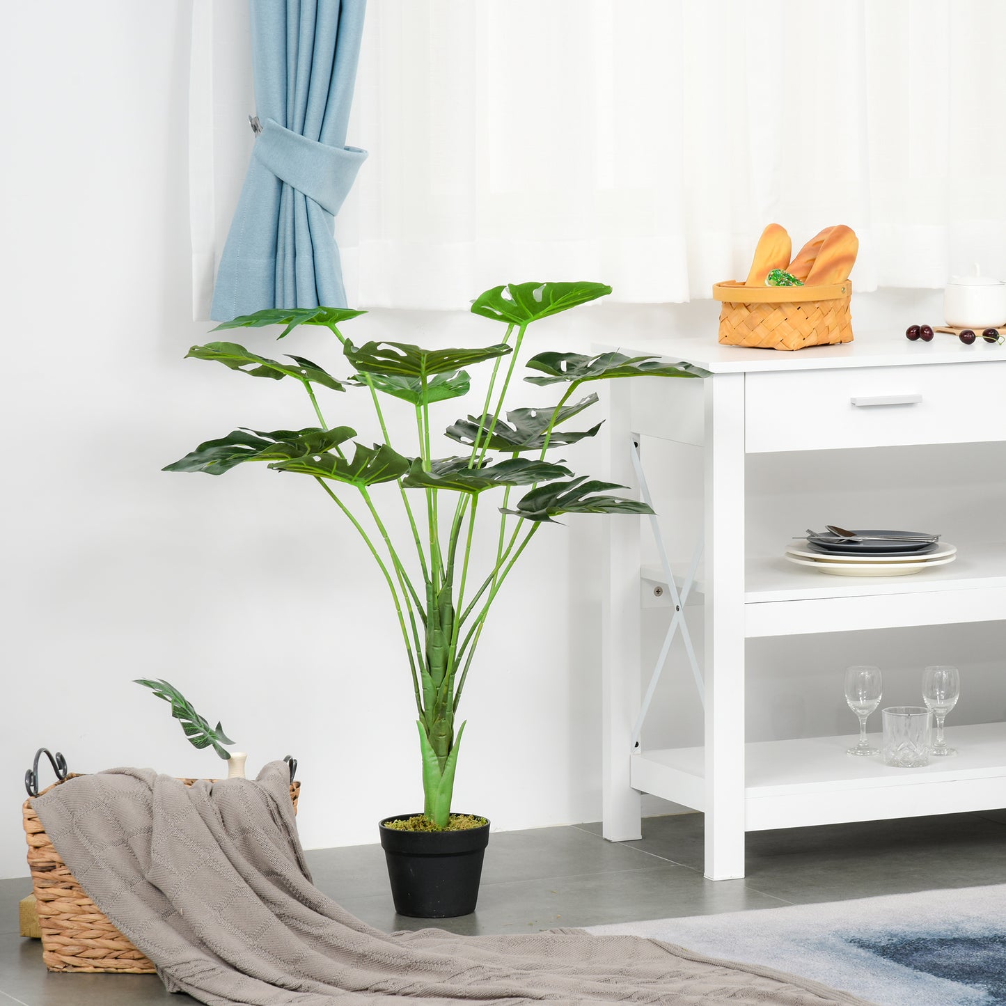 Roelpa Hata Pair Of Artificial Monstera Leaf Style Plants In Pots H8 85cm Green