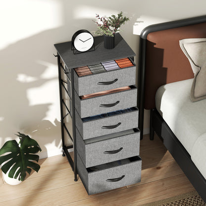 Suha Fabric And Metal Charcoal Grey 5 Drawer Storage Chest