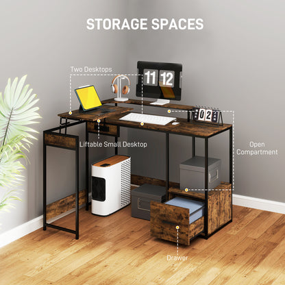 Raleno 137.5cm Brown Industrial L Shaped Multi Purpose Work Desk