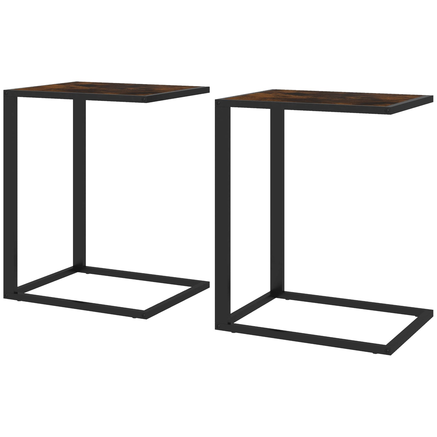 Tanit Metal And Wooden Brown And Black Set Of 2 C Shaped Sofa Side Tables
