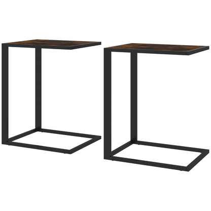 Tanit Metal And Wooden Brown And Black Set Of 2 C Shaped Sofa Side Tables