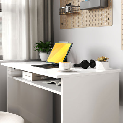 Selu 90cm High Gloss White Compact Study Desk With Storage Shelf