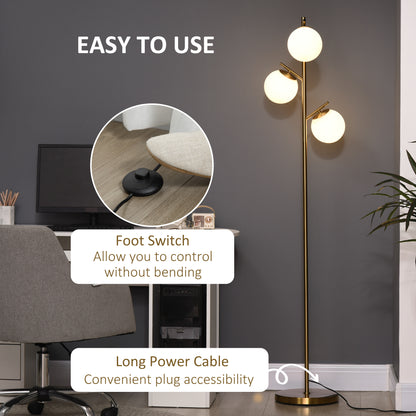 Lidi Metal Gold Tone 3 Light Tree Floor Lamp With Globe Shades Adjustable Colour Light