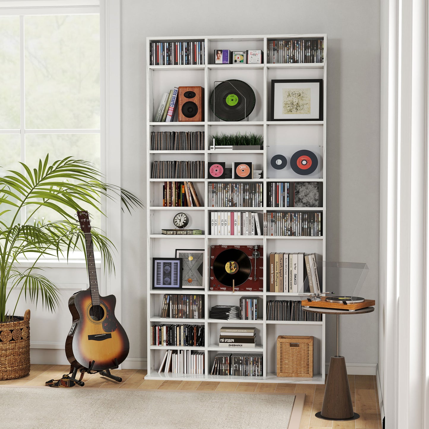 Somole Tano Wooden Marble Effect Adjustable CD Storage Cabinet 102 x 195 cm