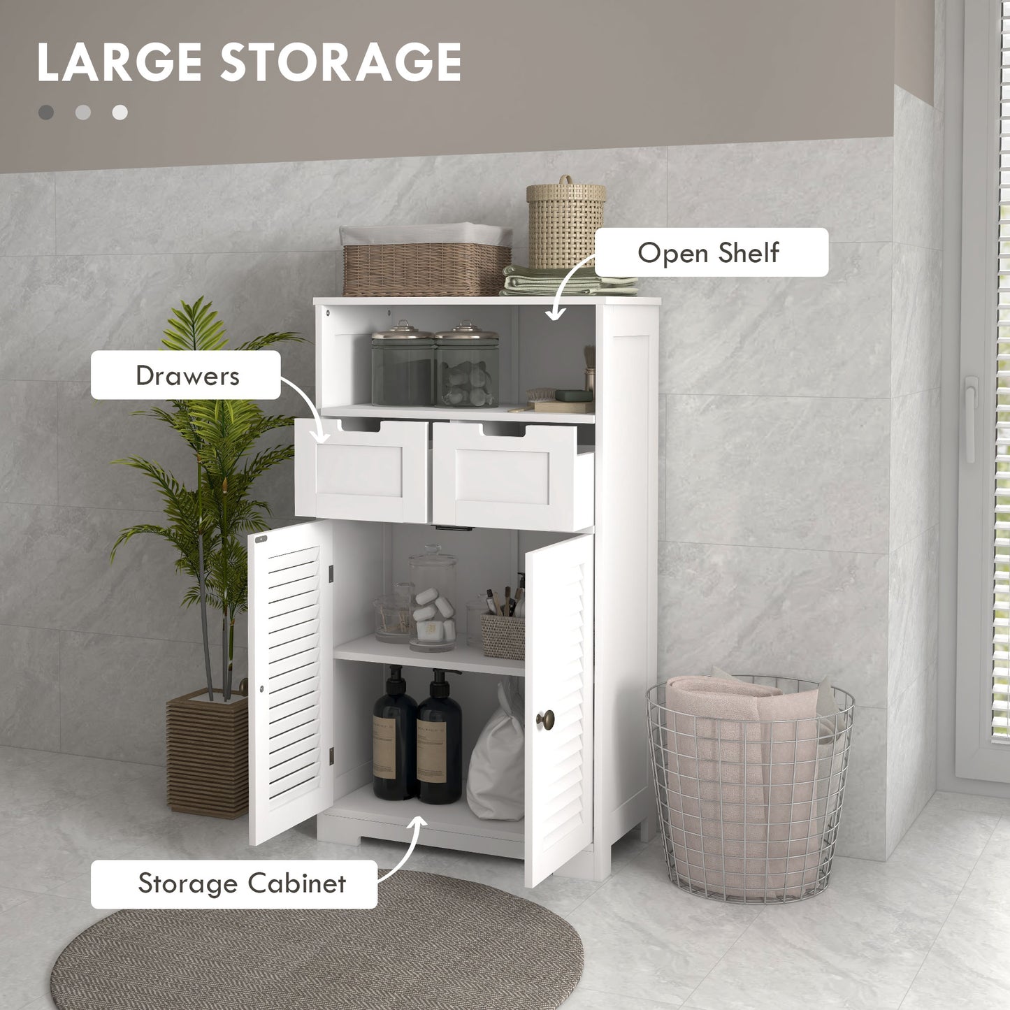Vikese Dosu 3 Section Bathroom Storage Unit With Shelves Drawers And Cupboard White