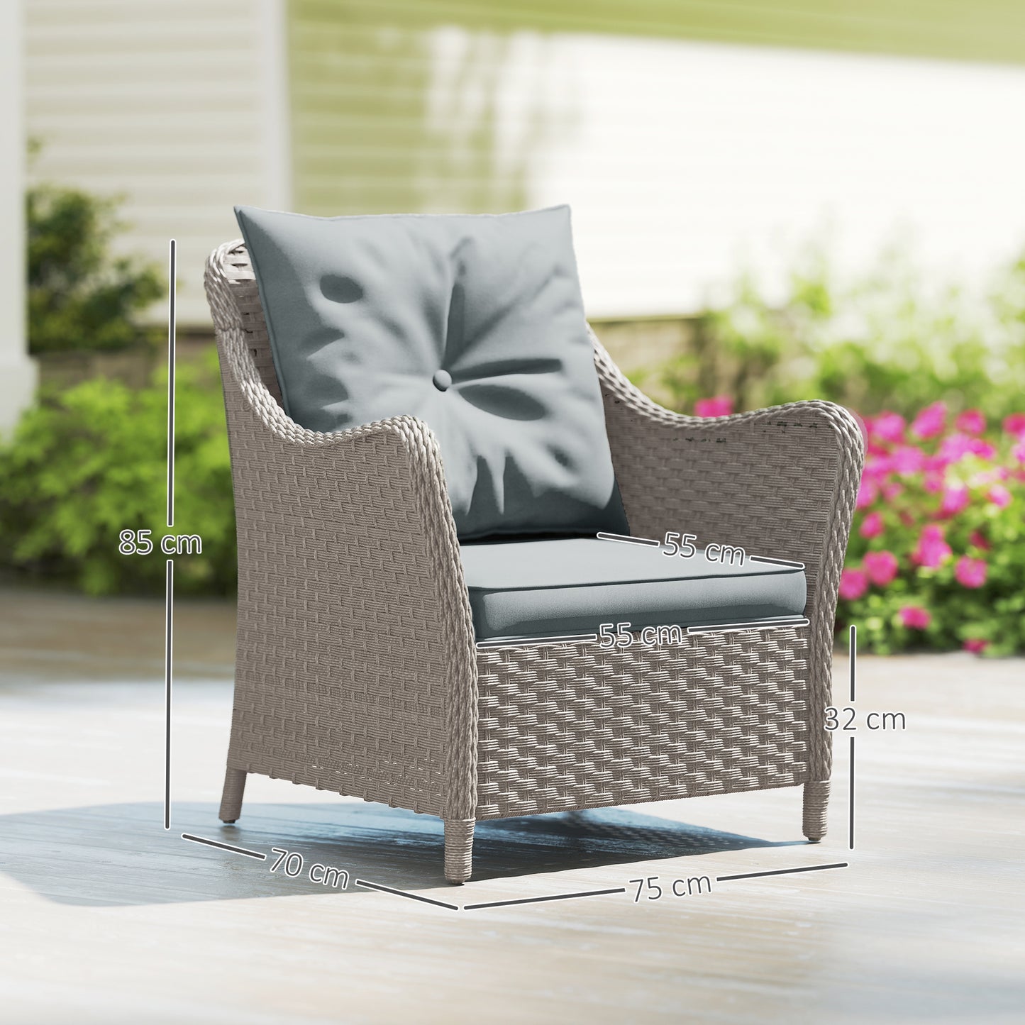 Veyoto Rattan Light Grey Set Of 2 Outdoor Armchairs With Cushions Armrests And High Back