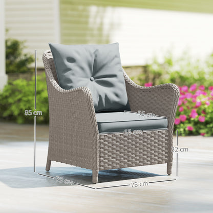 Veyoto Rattan Light Grey Set Of 2 Outdoor Armchairs With Cushions Armrests And High Back
