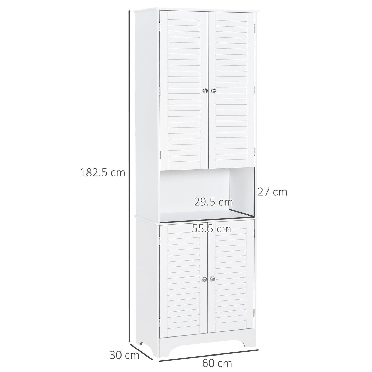 Vihave Kafi Tall Freestanding Bathroom Cabinet With Shutter Doors And Raised Base White