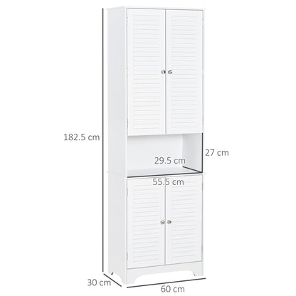 Vihave Kafi Tall Freestanding Bathroom Cabinet With Shutter Doors And Raised Base White