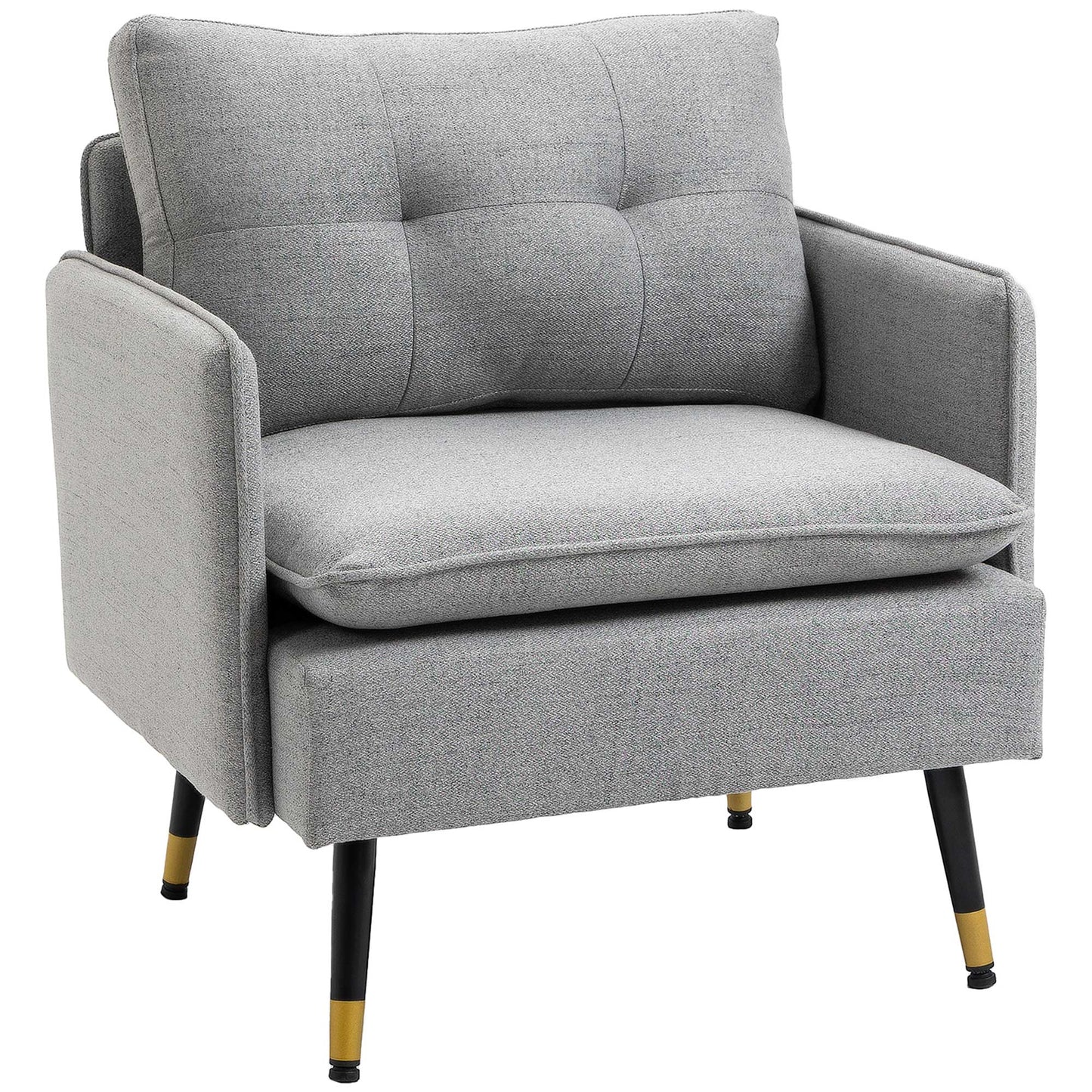 Ravane Tola Fabric Grey Button Tufted Accent Chair For Living Room Or Bedroom