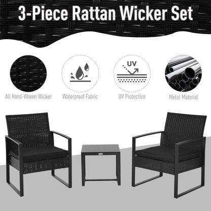 Sofira Rattan Black 2 Seater Outdoor Coffee And Chair Bistro Set