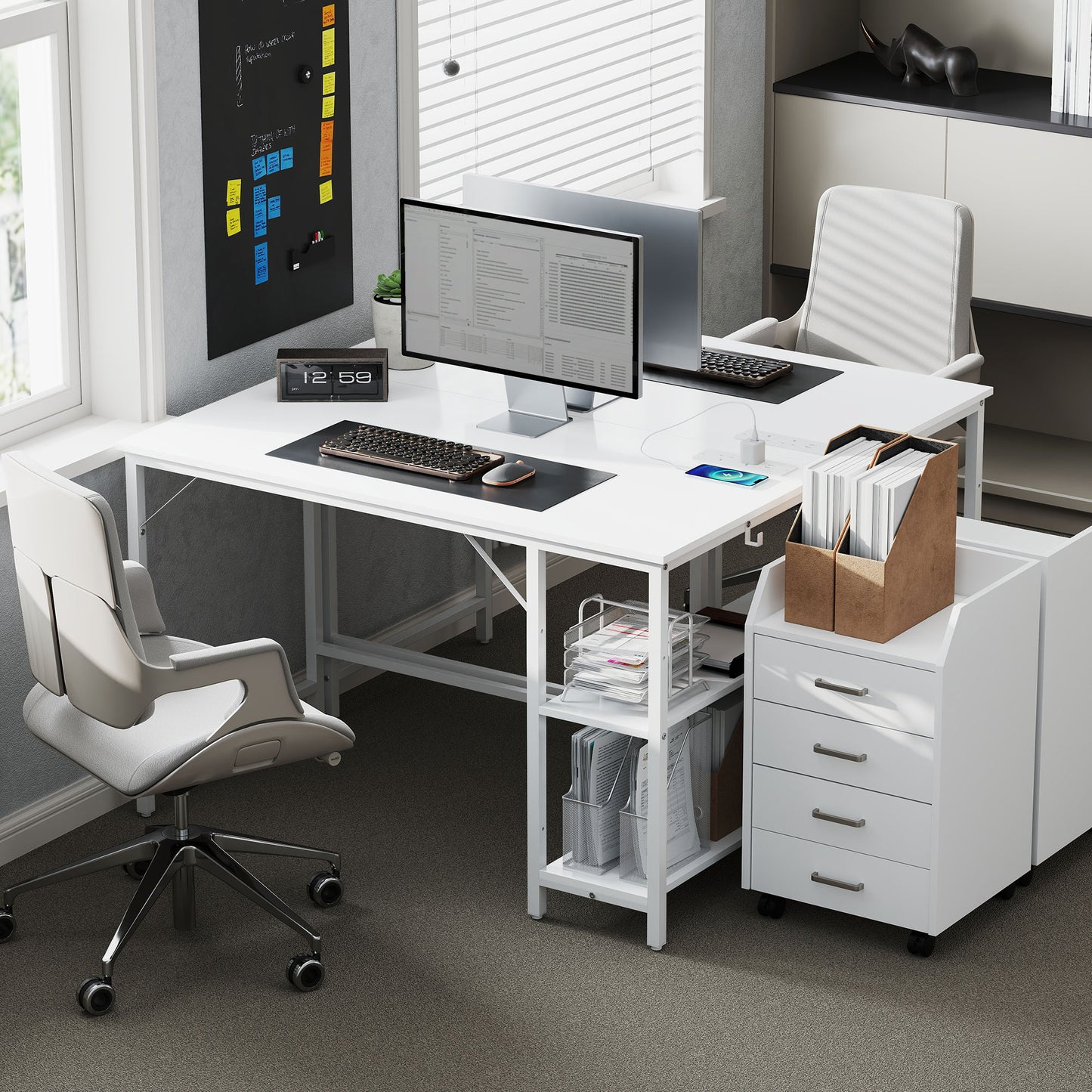 Vima 120cm White Home Office Desk With Integrated Power Sockets