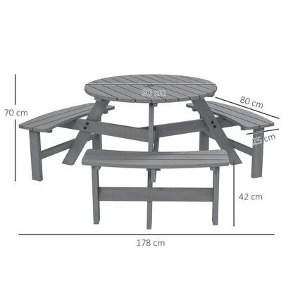 Taviba 6 Seater Grey Wood Round Picnic Table and Garden Benches Set