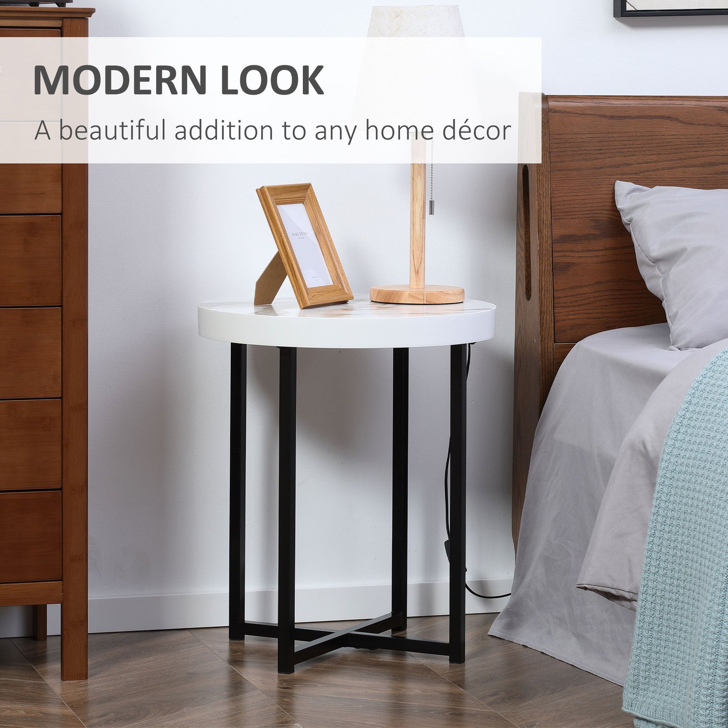 Nesama Black Metal And White Wooden  Set Of 2 Round Side Tables