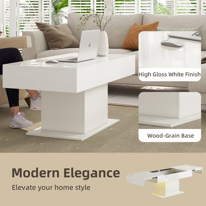 Mara High Gloss White Extendable Coffee Table With LED Lighting And Storage