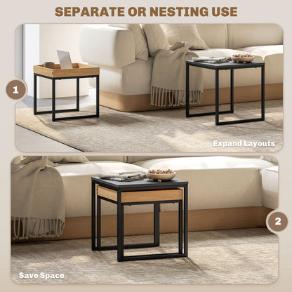Lavi Set Of 2 Boxy Nesting Tables Wooden Black And Wood Effect