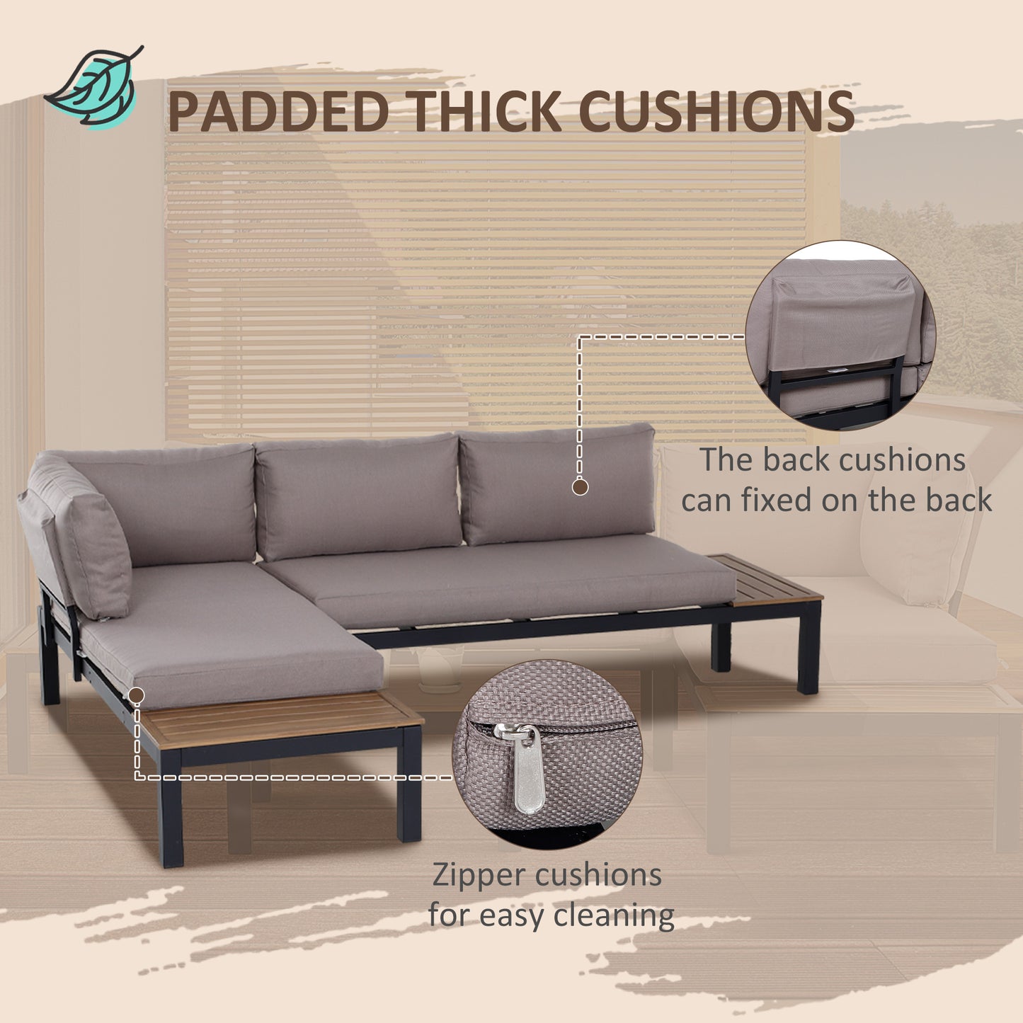 Maha 4 Seater Garden Furniture Set with Corner Sofa Coffee Table and Side Tables