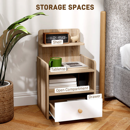 Tahadi White And Wood Effect Multi Storage Bedside Table