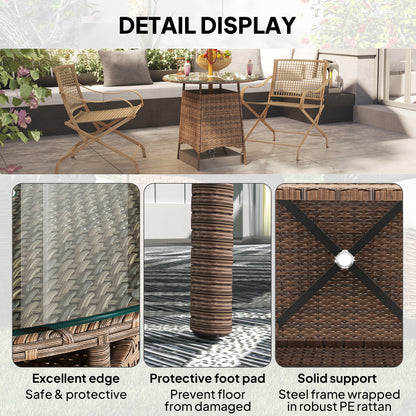 Rotasa Rattan Brown Outdoor Rpund Coffee Table With Tempered Glass Top And Parasol Hole