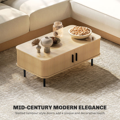 Lafi Wooden Oak Rectangular Coffee Table With Sliding Tambour Doors