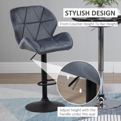Samori Set Of 2 Upholstered Dark Grey Adjustable Swivel Bar Stools With Back Support