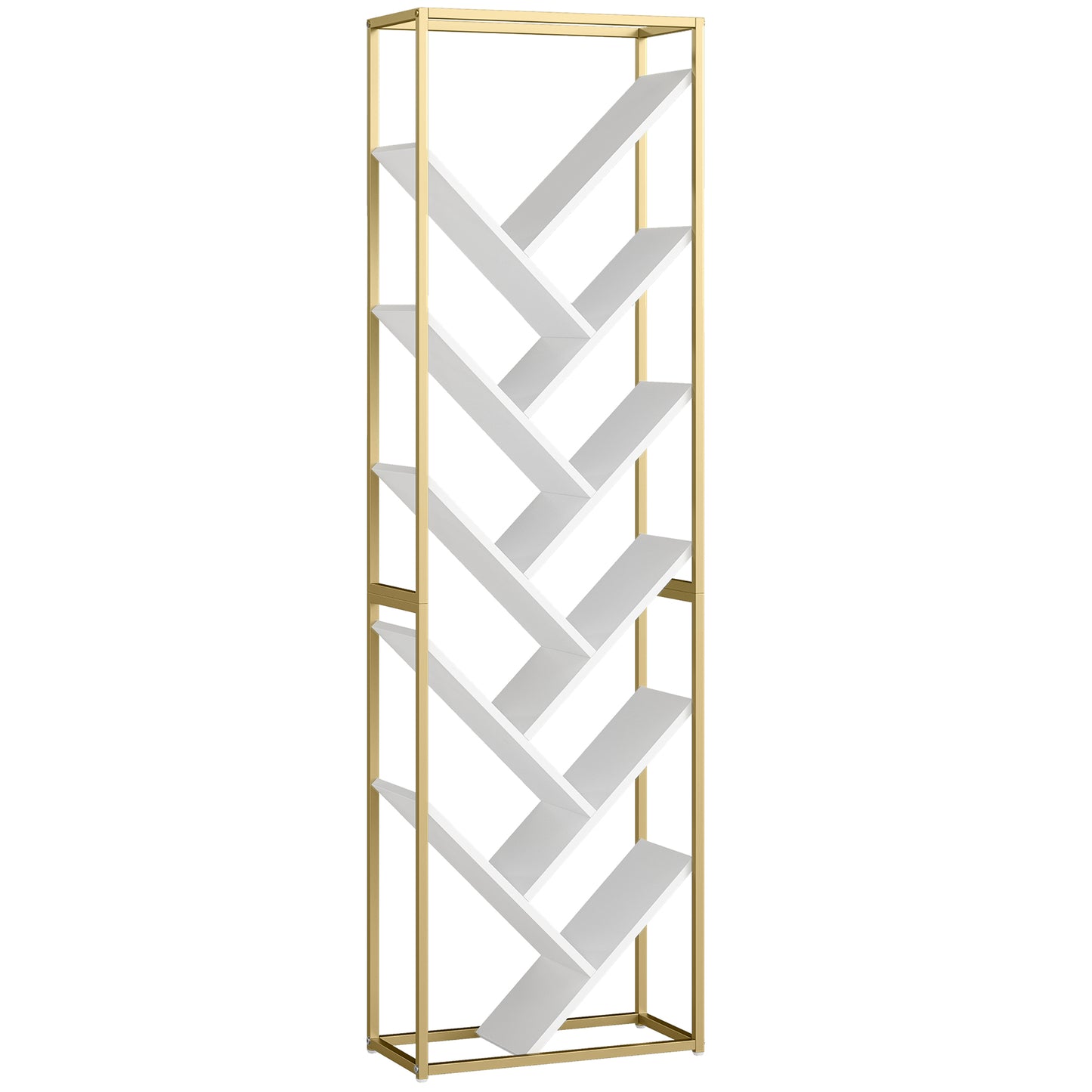 Loelne Wood And Metal Gold Tone And White 10 Tier Modern Display Bookcase