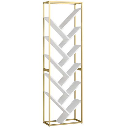 Loelne Wood And Metal Gold Tone And White 10 Tier Modern Display Bookcase