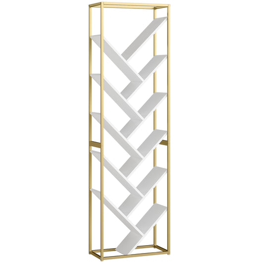 Loelne Veta Wood And Metal Gold Tone And White 10 Tier Modern Display Bookcase