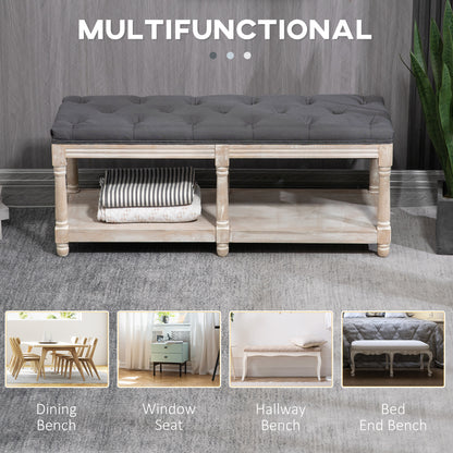 Lono Grey 2 Tier Vintage Style Bed End Bench With Storage Shelf Tufted Diamond
