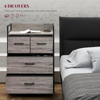 Doyo Elso Fabric And Wood Grey Wood Effect 4 Drawer Rustic Storage Chest