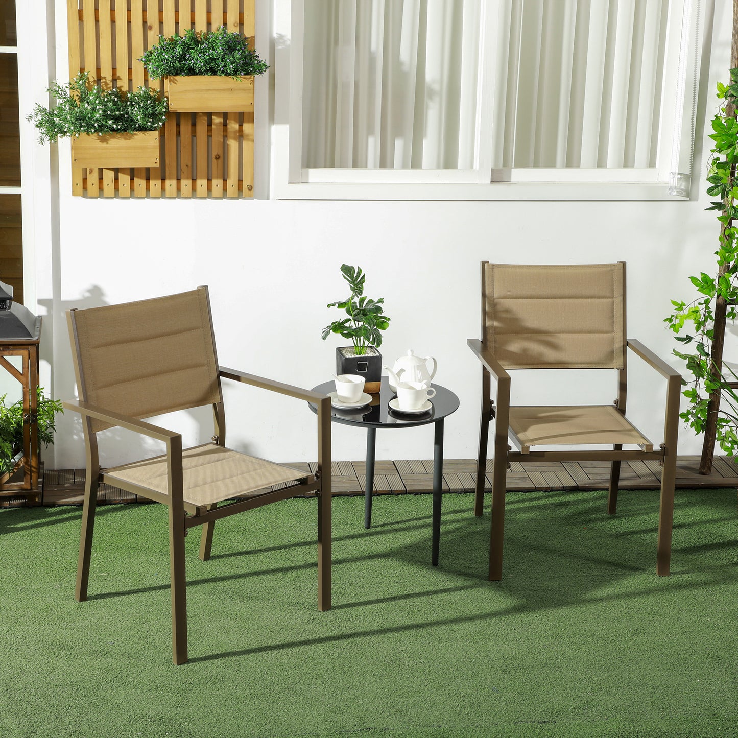 Batomi Set Of 2 Khaki Aluminium Stackable Outdoor Garden Chairs
