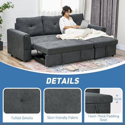 Moso Dark Grey Fabric 3 Seater Pull Out Sofa Bed With Hidden Storage