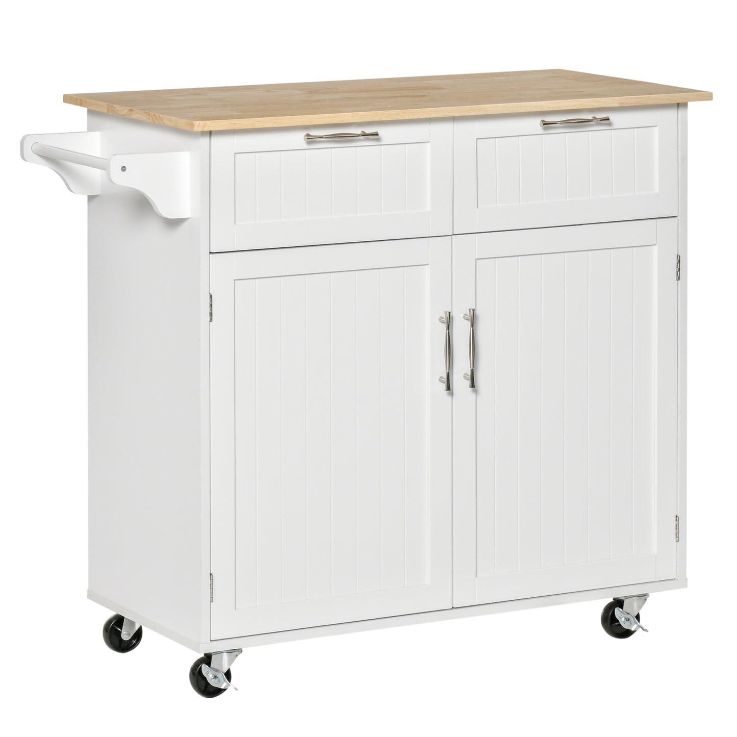 Nopaso Wooden White Kitchen Island With Drawers And Cupboards