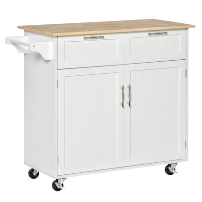 Nopaso Wooden White Kitchen Island With Drawers And Cupboards
