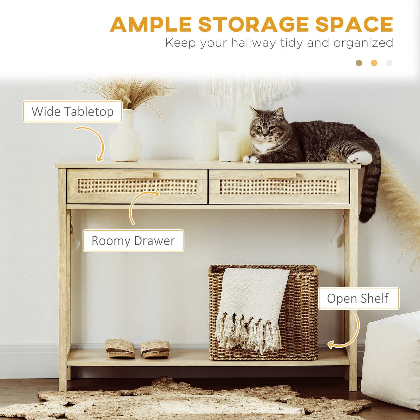 Sedi 100cm Wooden Natural Console Table 2 Drawers And Bottom Shelf