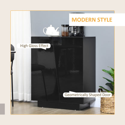 Ranifa Modern High Gloss Black Freestanding Storage Cabinet 2 Doors