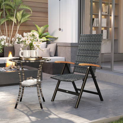 Coco Rattan Mixed Grey Folding Garden Dining Chair With High Back And Wood Armrests