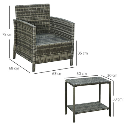Vatara Grey Rattan Outdoor Garden 3 Piece Bistro Set With 2 Tier Glass Coffee Table And Stripe Cushions