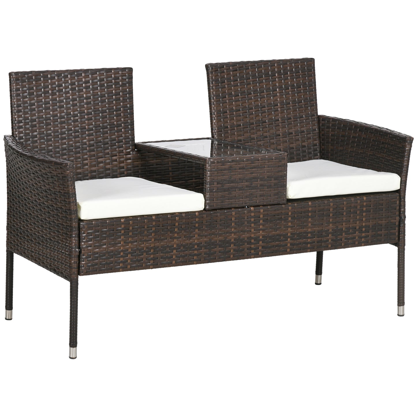 Renata Faux Rattan Brown 2 Seat Garden Chair With Integrated Coffee Table