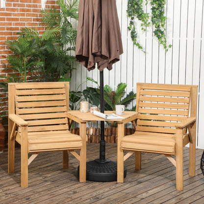 Moha Naturla Wood Garden Bistro Set Love Seat With Coffee Table And Parasol Hole Bench Set